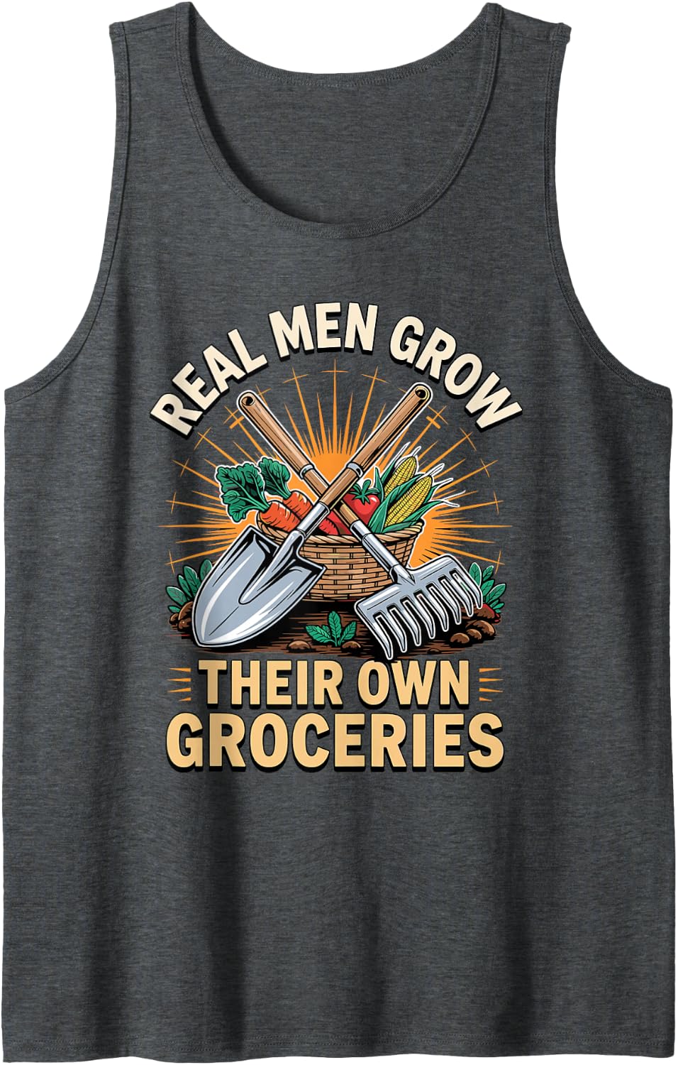 Real Men Grow Their Own Groceries Farmer Farming Tank Top - Dark Heather Grey