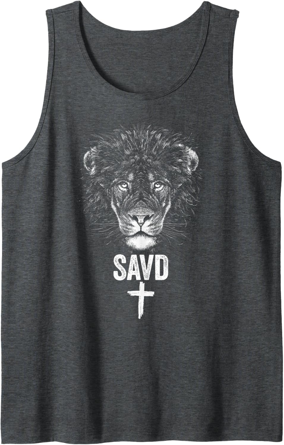 Saved Lion Cross Bible Christian Faith Jesus Savd Tank Top - Dark Heather Grey