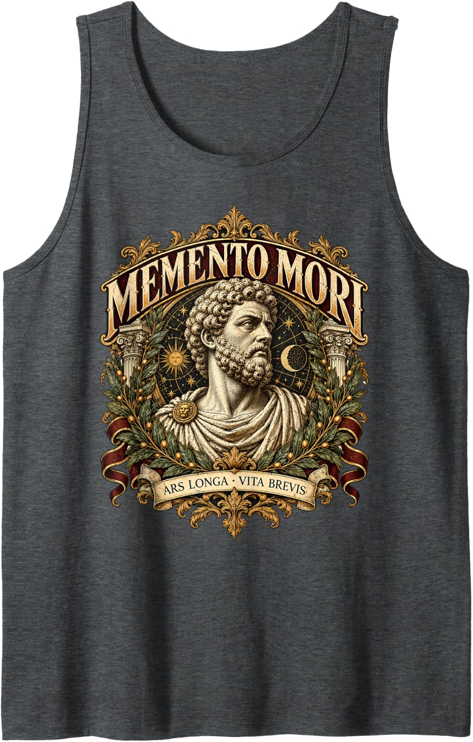 Memento Mori Stoic Philosophy Quotes Sleeveless Tank Top - Dark Heather Grey