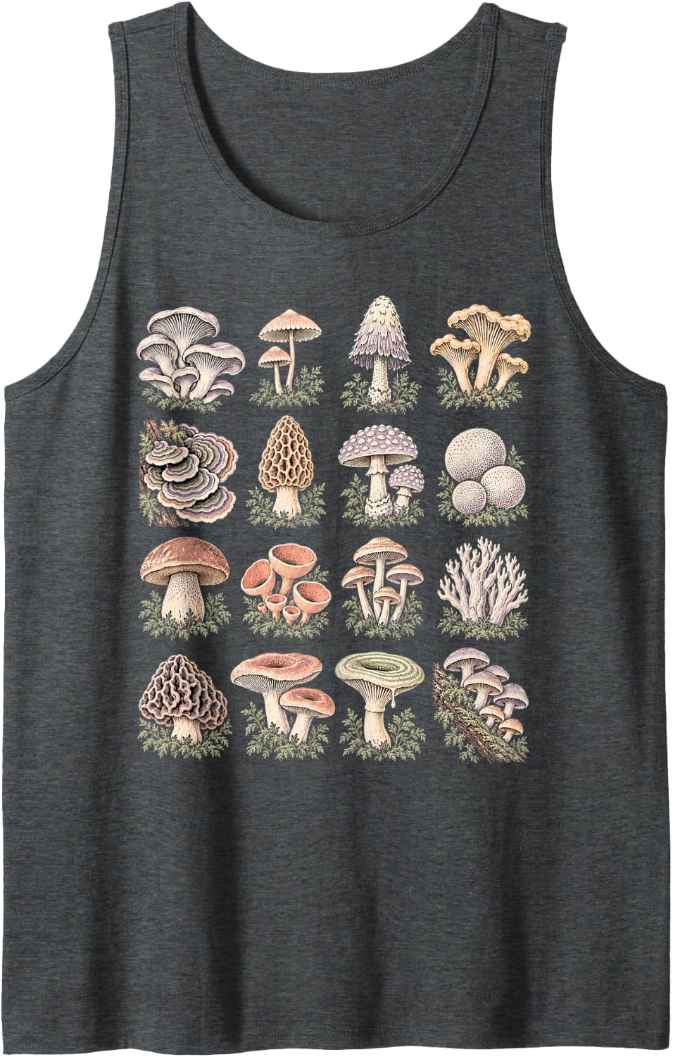 Vintage Mushroom Collection for Fungi Foragers Sleeveless Tank Top - Dark Heather Grey