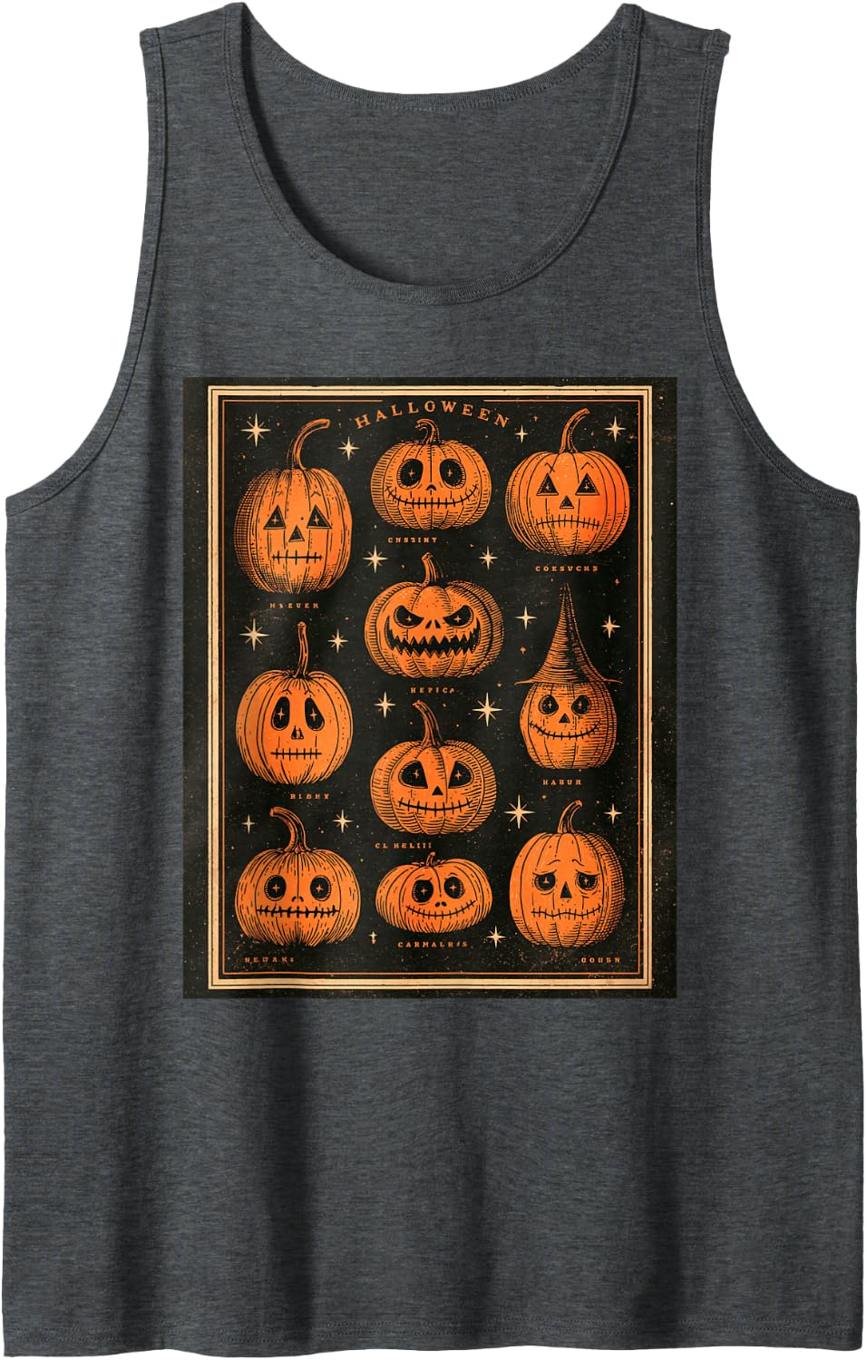 Head Pumpkin Face Jack O Lantern Sleeveless Tank Top - Dark Heather Grey