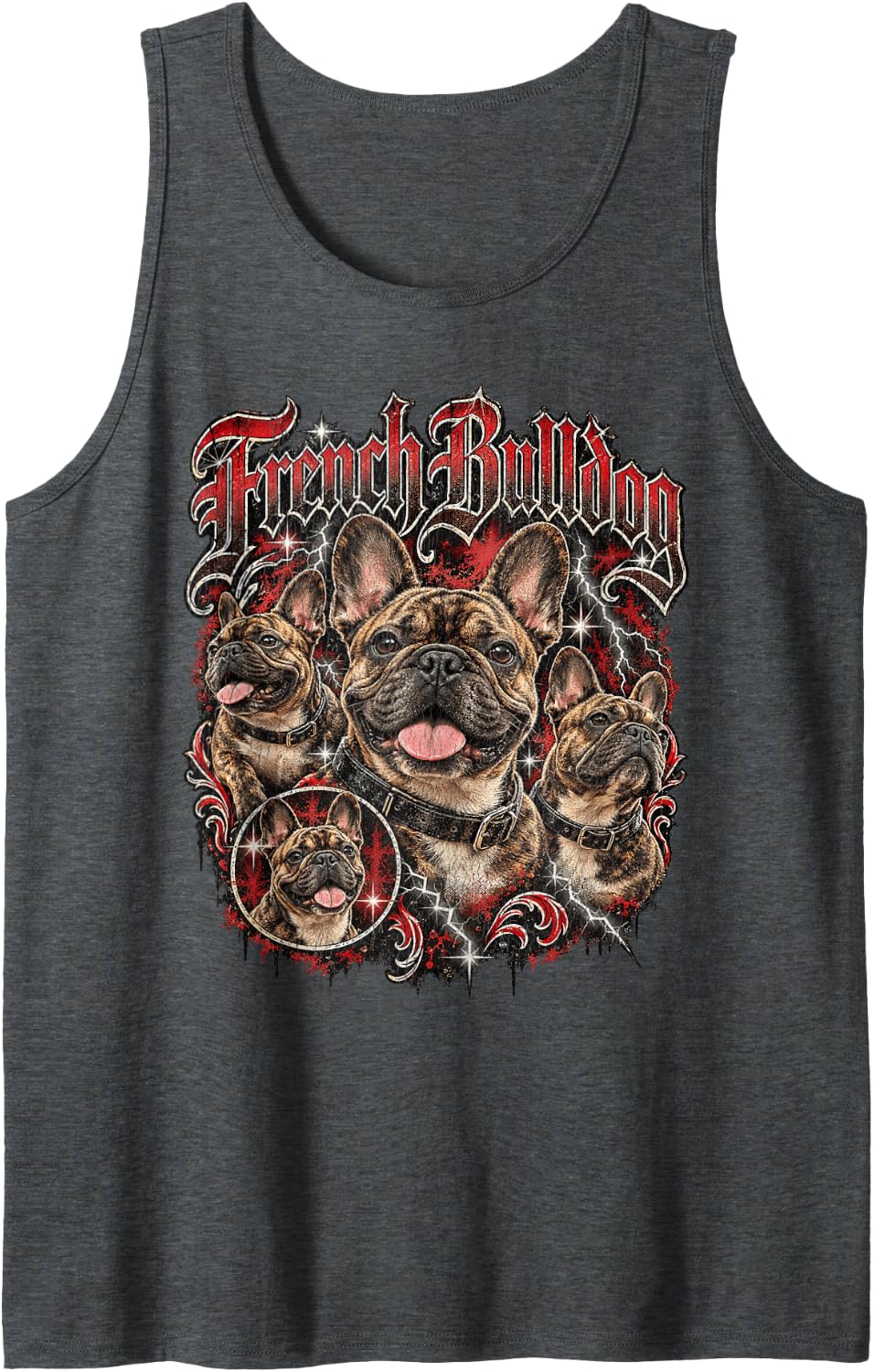 French Bulldog Sleeveless Tank Top - Dark Heather Grey