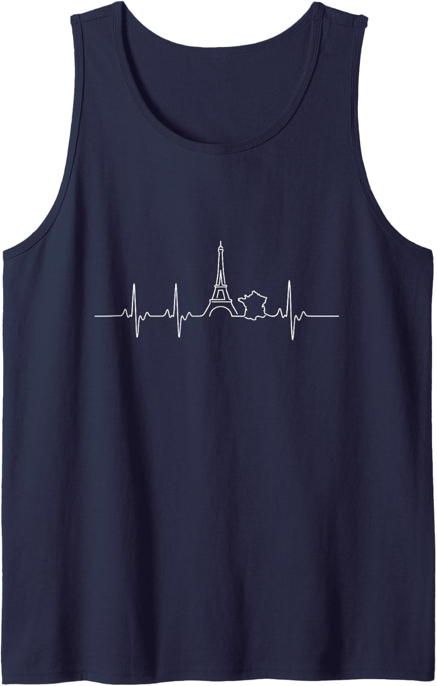Paris France Eiffel Tower Heartbeat EKG Pulse Travel Sleeveless Tank Top - Navy Blue