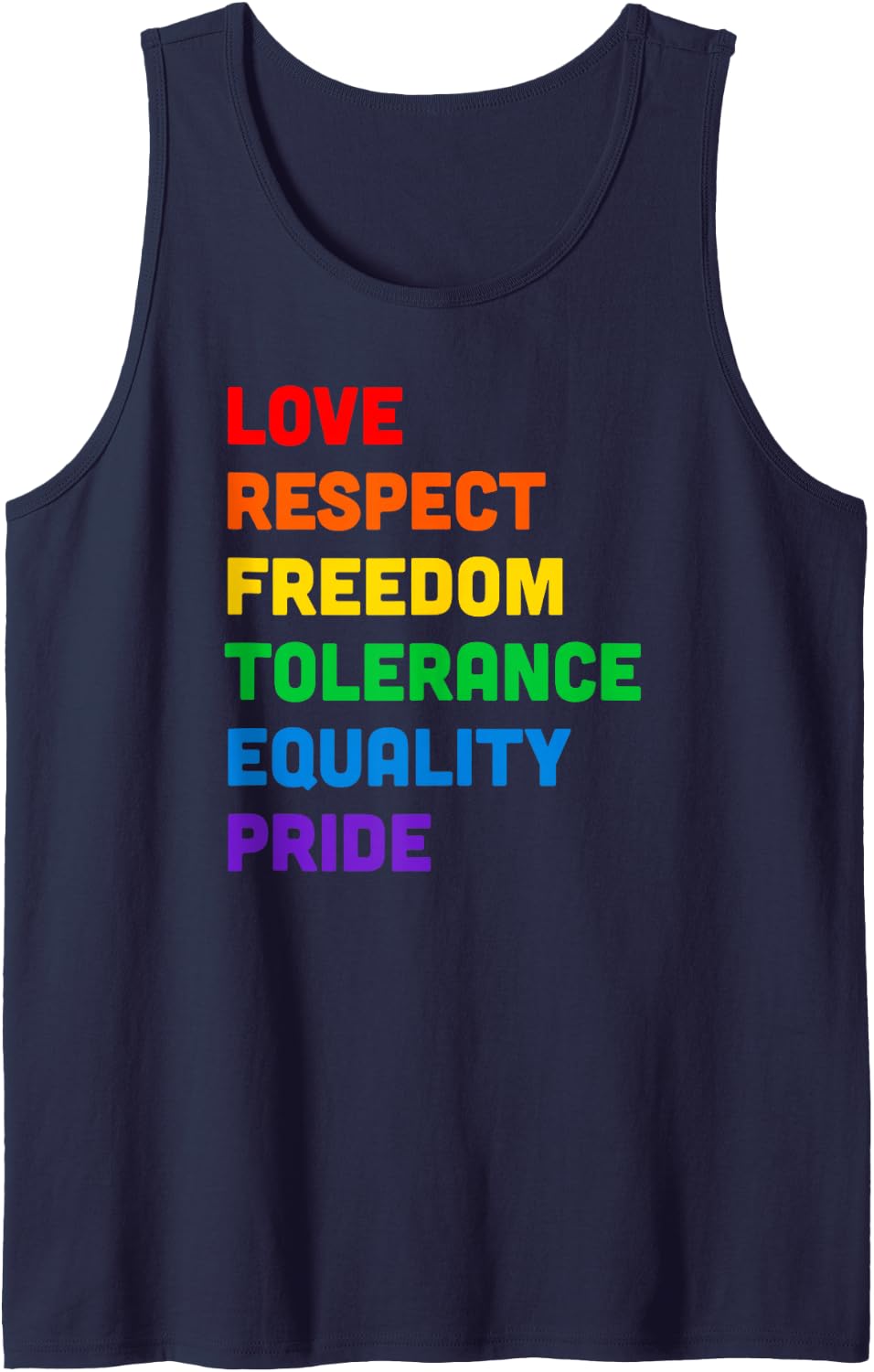 Pride Love Equality Rainbow LGBTQ Colorful Words Sleeveless Tank Top - Navy Blue