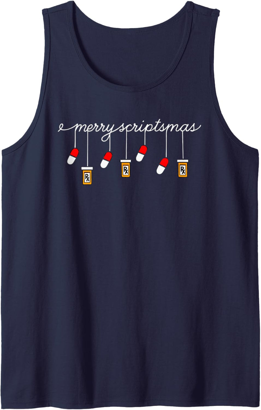 Funny Christmas Pharmacy Phrase Merry Scriptsmas Conference Sleeveless Tank Top - Navy Blue