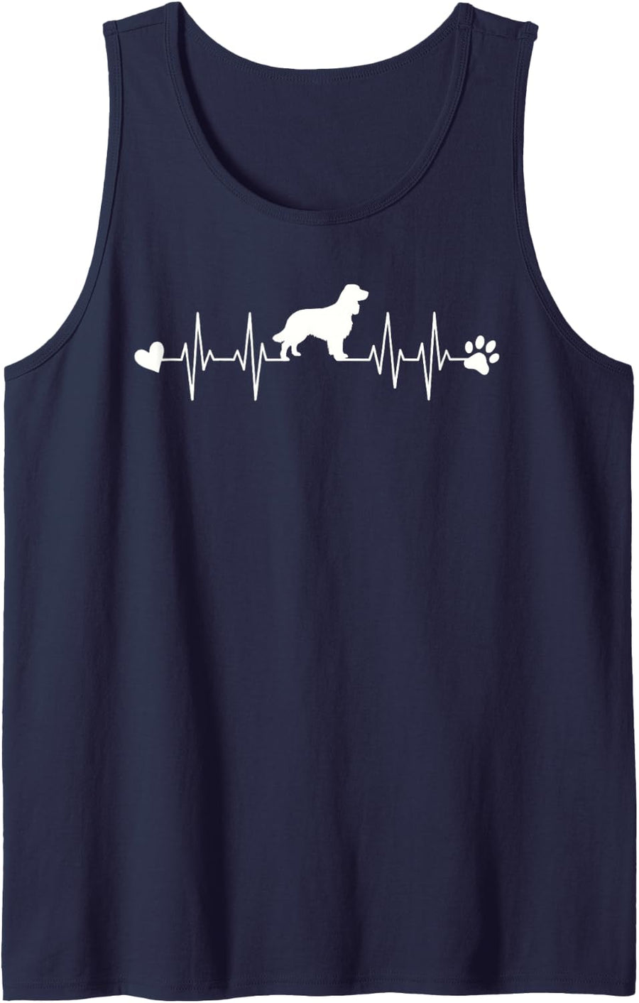 English Springer Spaniel Dog Lover Heartbeat EKG Pet Dog Mom Sleeveless Tank Top - Navy Blue