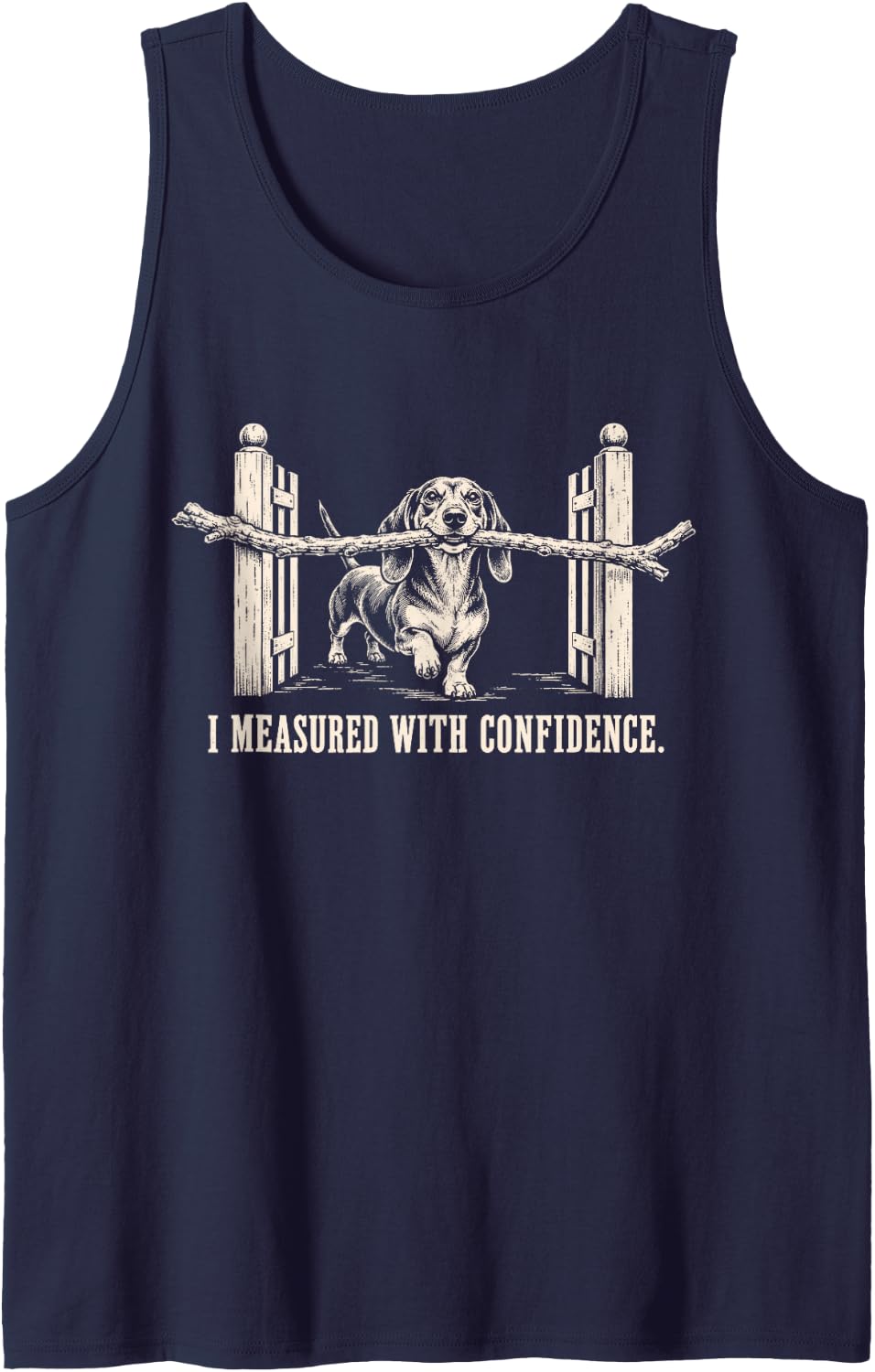 Funny Dachshund I Measured with Confidence Wiener Dog Sleeveless Tank Top - Navy Blue