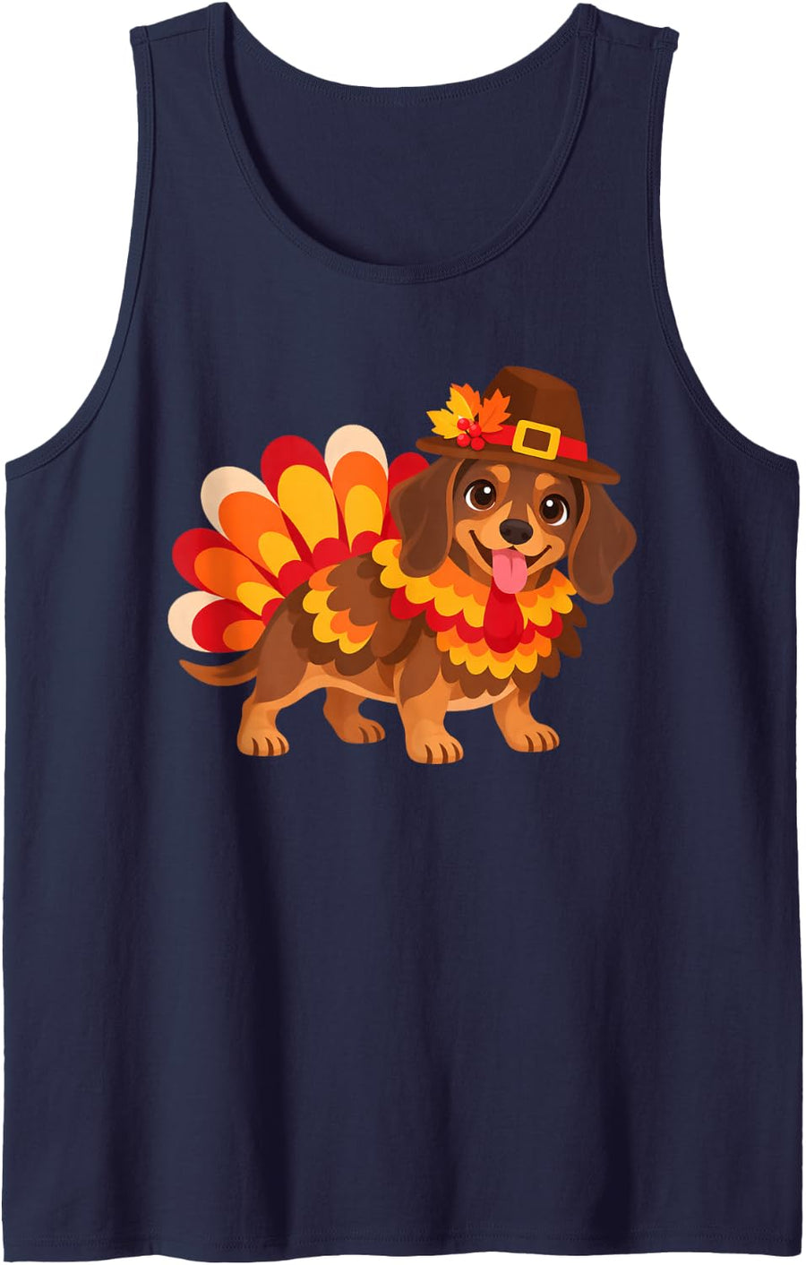 Funny Turkey Dachshund Women Men Dog Lovers Thanksgiving Sleeveless Tank Top - Navy Blue