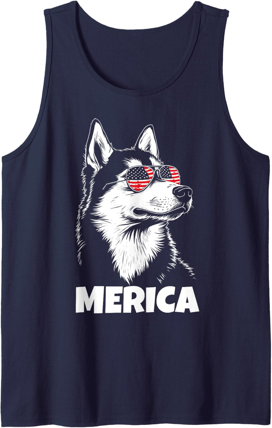 American Flag Merica husky dog 4th Of July kids women men Tank Top - Navy Blue