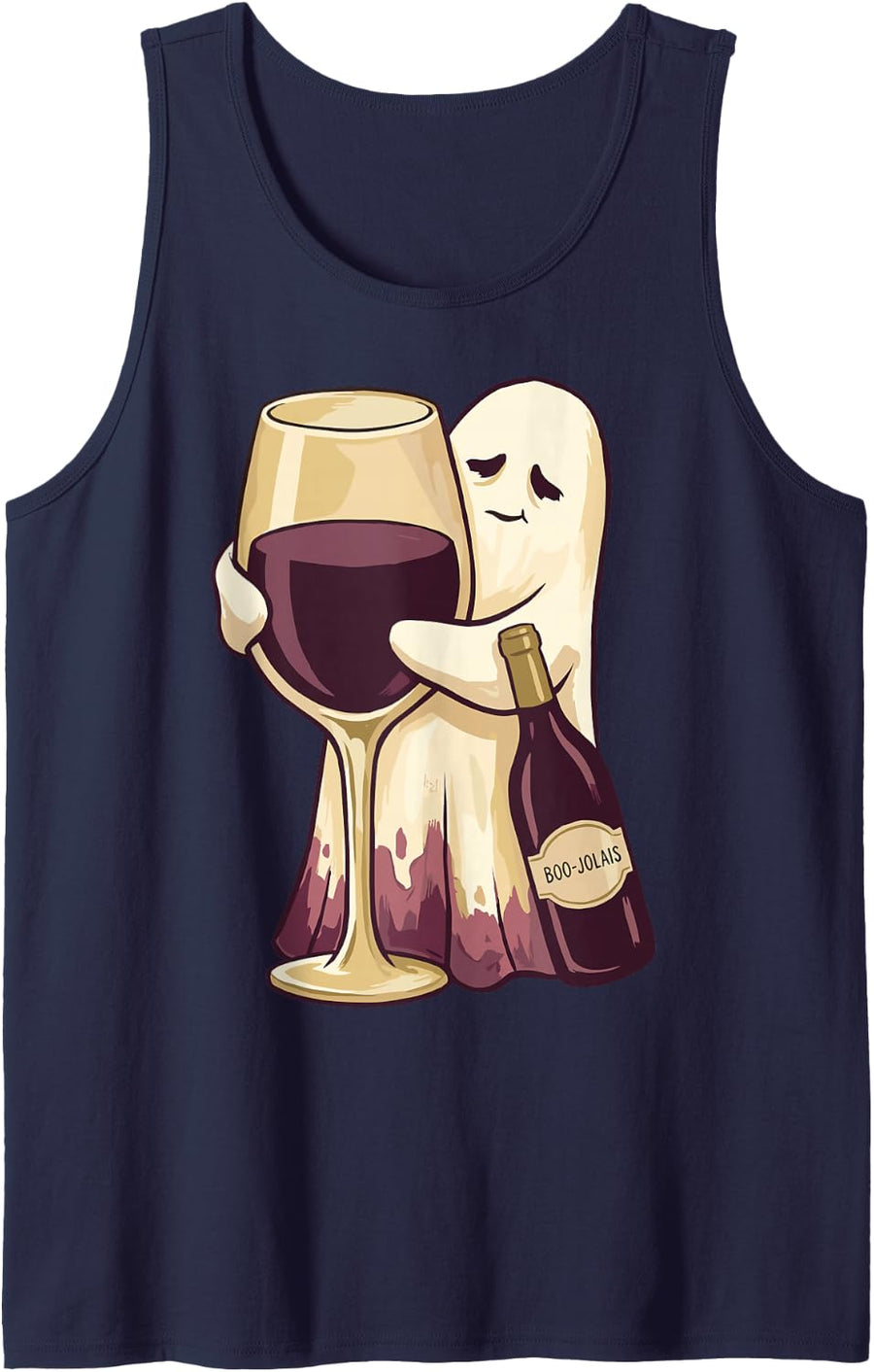 Ghost Boo Jolais Funny Halloween Wine Lover Humor Pun Witch Tank Top - Navy Blue