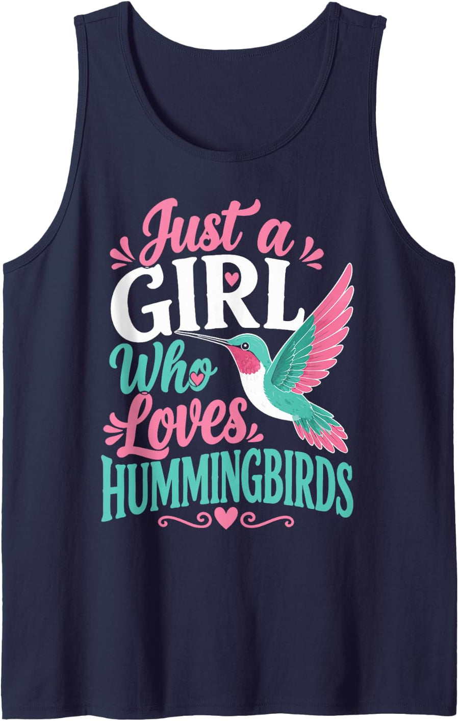Girl Hummingbird Lover Sleeveless Tank Top - Navy Blue