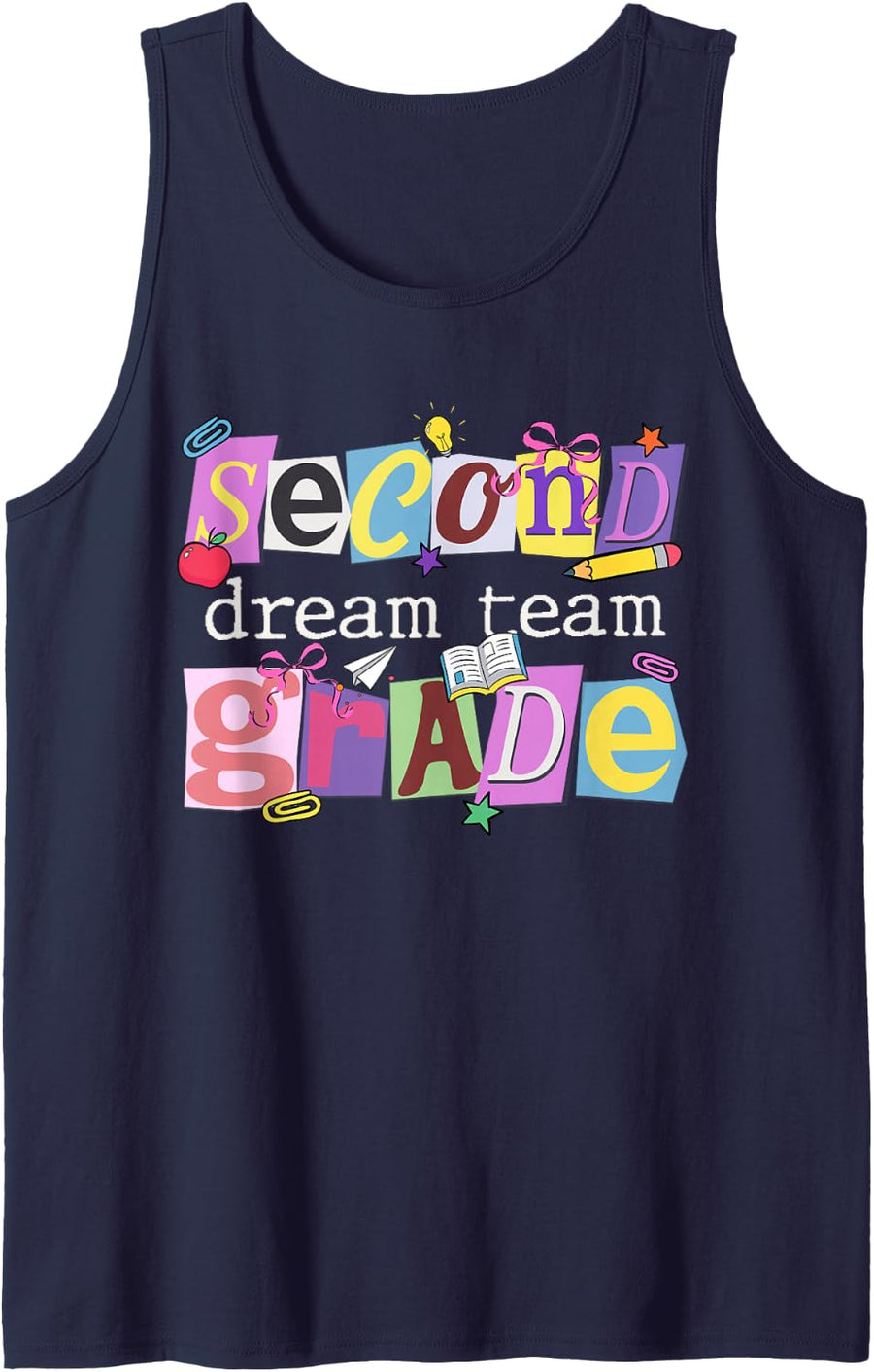 Second Grade Dream Team First Day of School Boy Girl Teacher Sleeveless Tank Top - Navy Blue