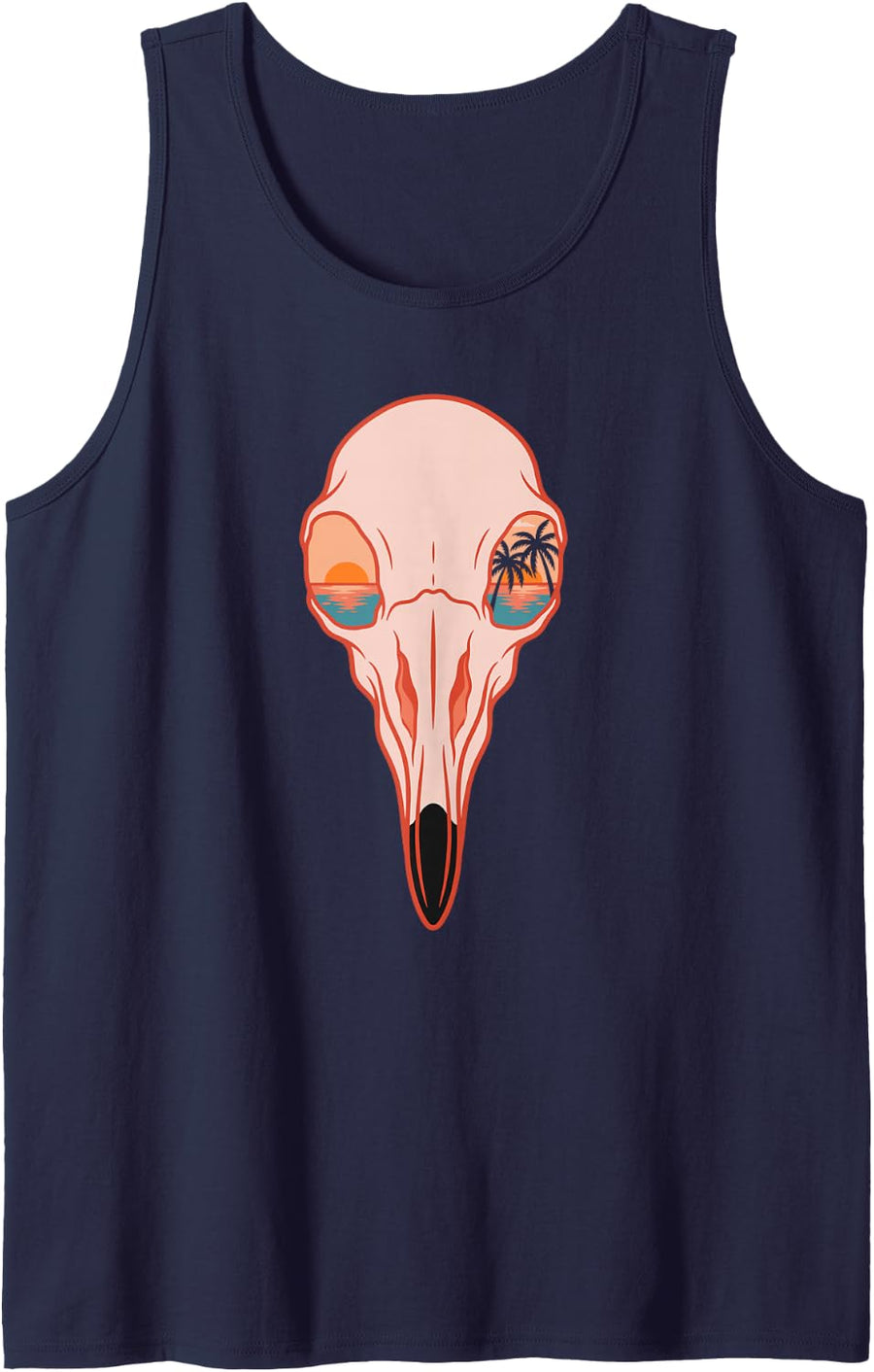 Funny Pink Flamingo Skull for Women Who Love Tropical Birds Sleeveless Tank Top - Navy Blue