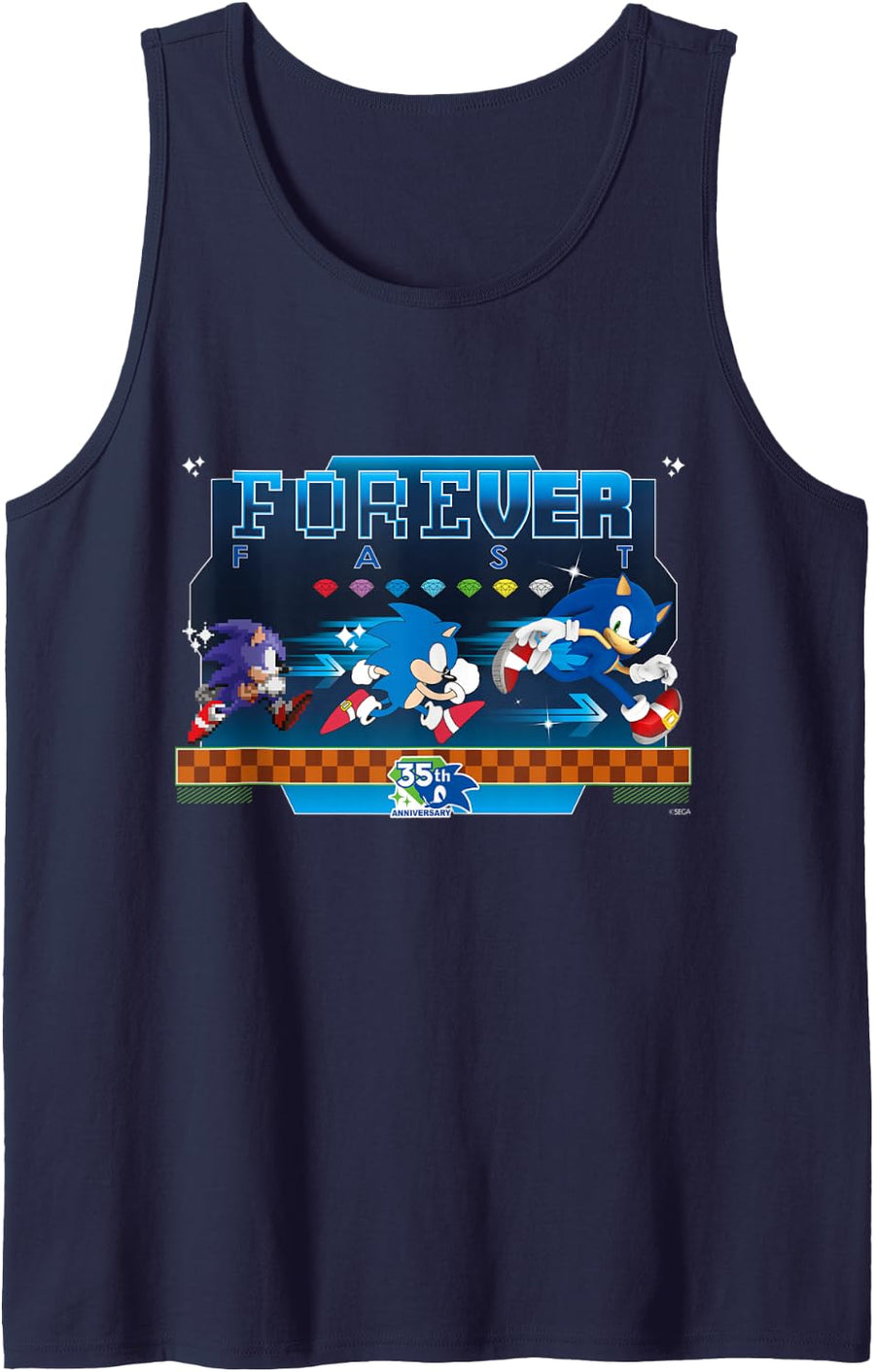 Sonic the Hedgehog 35th Anniversary Forever Fast Evolution Tank Top - Navy Blue