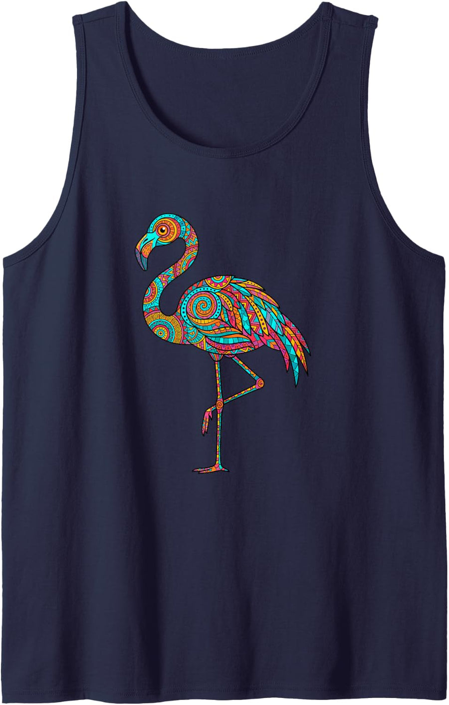 Colorful Flamingo Abstract Geometric Pattern Sleeveless Tank Top - Navy Blue