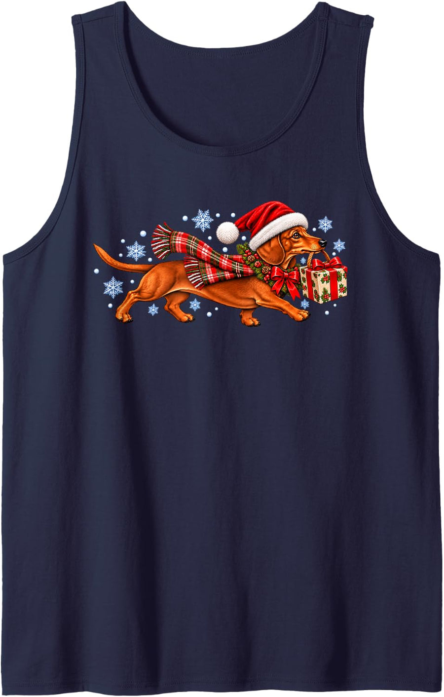 Dachshund Christmas Wiener Dog Santa Snowflakes Holiday Xmas Sleeveless Tank Top - Navy Blue