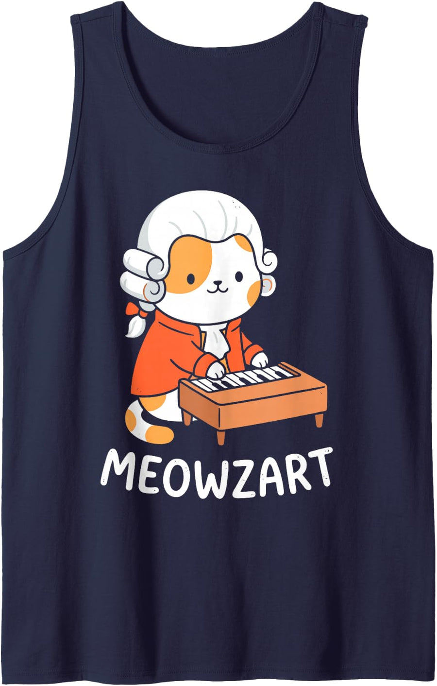 Meowzart Mozart Cat Piano Pianist Classical Music Funny Tee Tank Top - Navy Blue