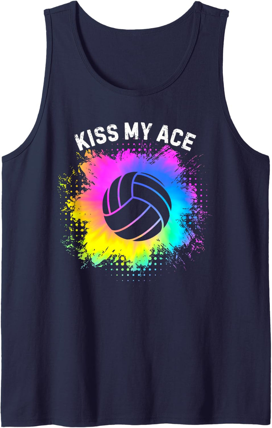 Kiss My Ace Volleyball Player Coach Pun Tie Dye Tank Top - Navy Blue