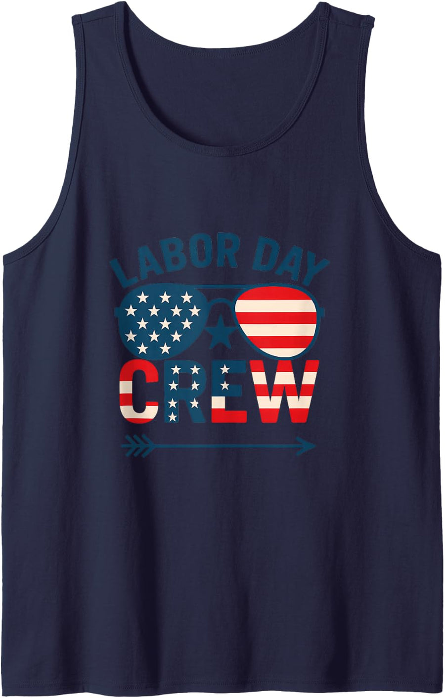 Labor Day Crew Retro USA Flag Sunglasses Sleeveless Tank Top - Navy Blue