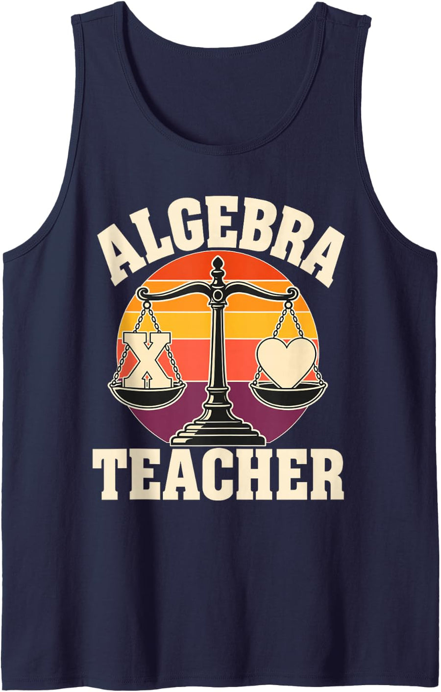 Algebra Teacher Math Teacher Retro Sunset Sleeveless Tank Top - Navy Blue