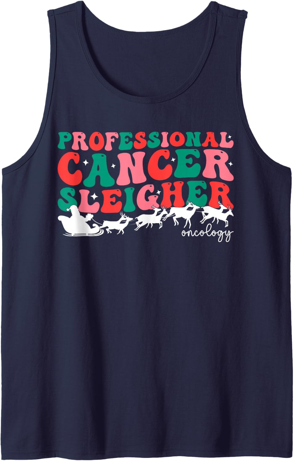 Professional Cancer Sleigher Retro Oncology Nurse Xmas Sleeveless Tank Top - Navy Blue