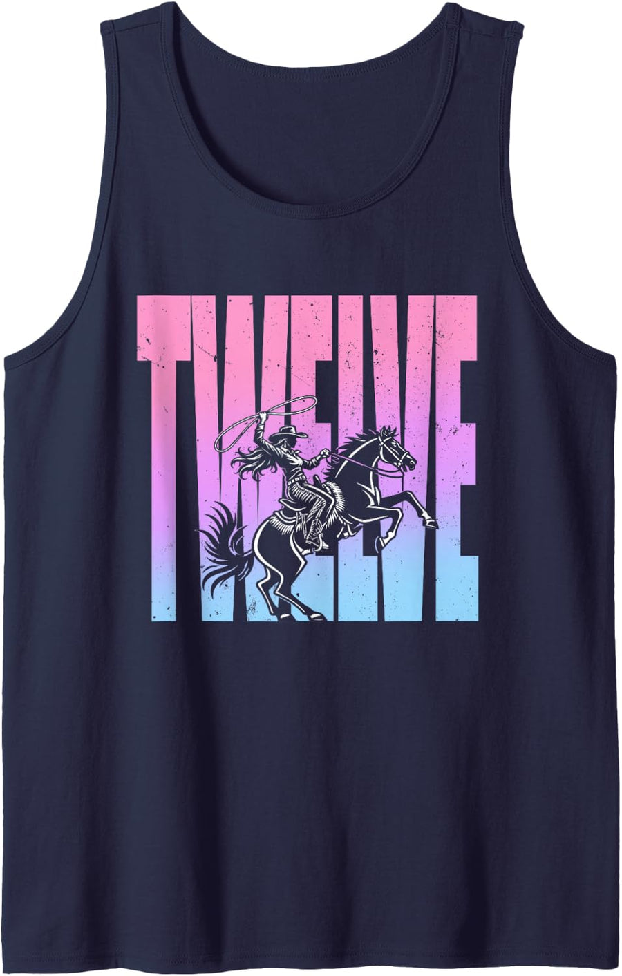 12th Birthday Rodeo Western Cowgirl Riding Horse Party Tank Top - Navy Blue