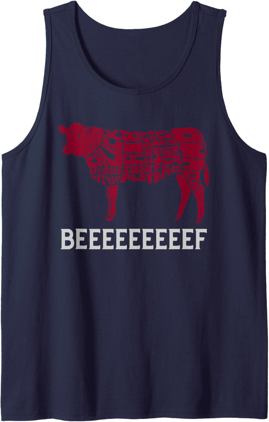 Fun Meat Lover Cow BBQ Barbecue Beef Cuts Illustration Tank Top - Navy Blue