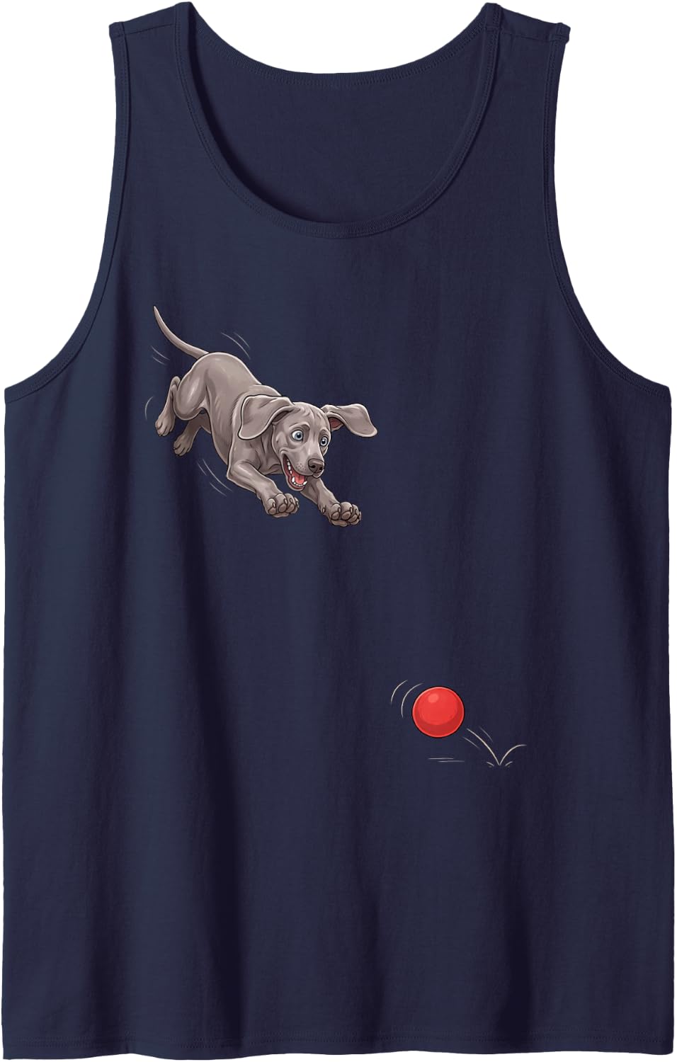 Funny Weimaraner Chasing Ball Dog Humor Sleeveless Tank Top - Navy Blue