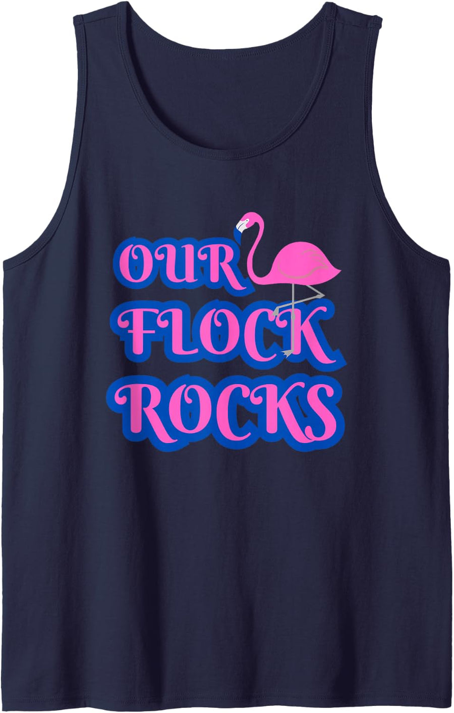 Our Flock Rocks Flamingo for Bird Lovers Sleeveless Tank Top - Navy Blue