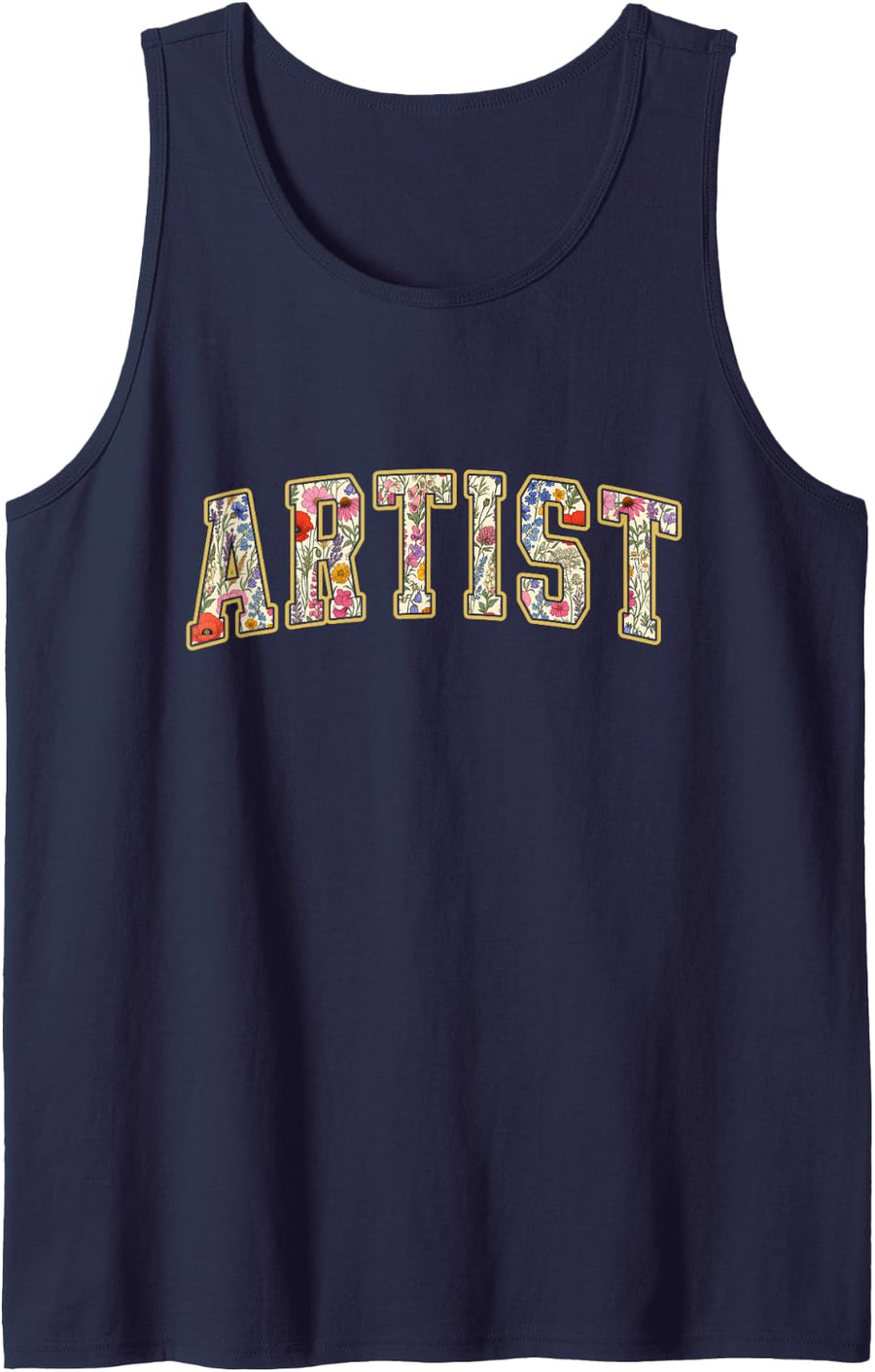 Artist Wildflower Varsity Letters Art Teacher Painter Sleeveless Tank Top - Navy Blue