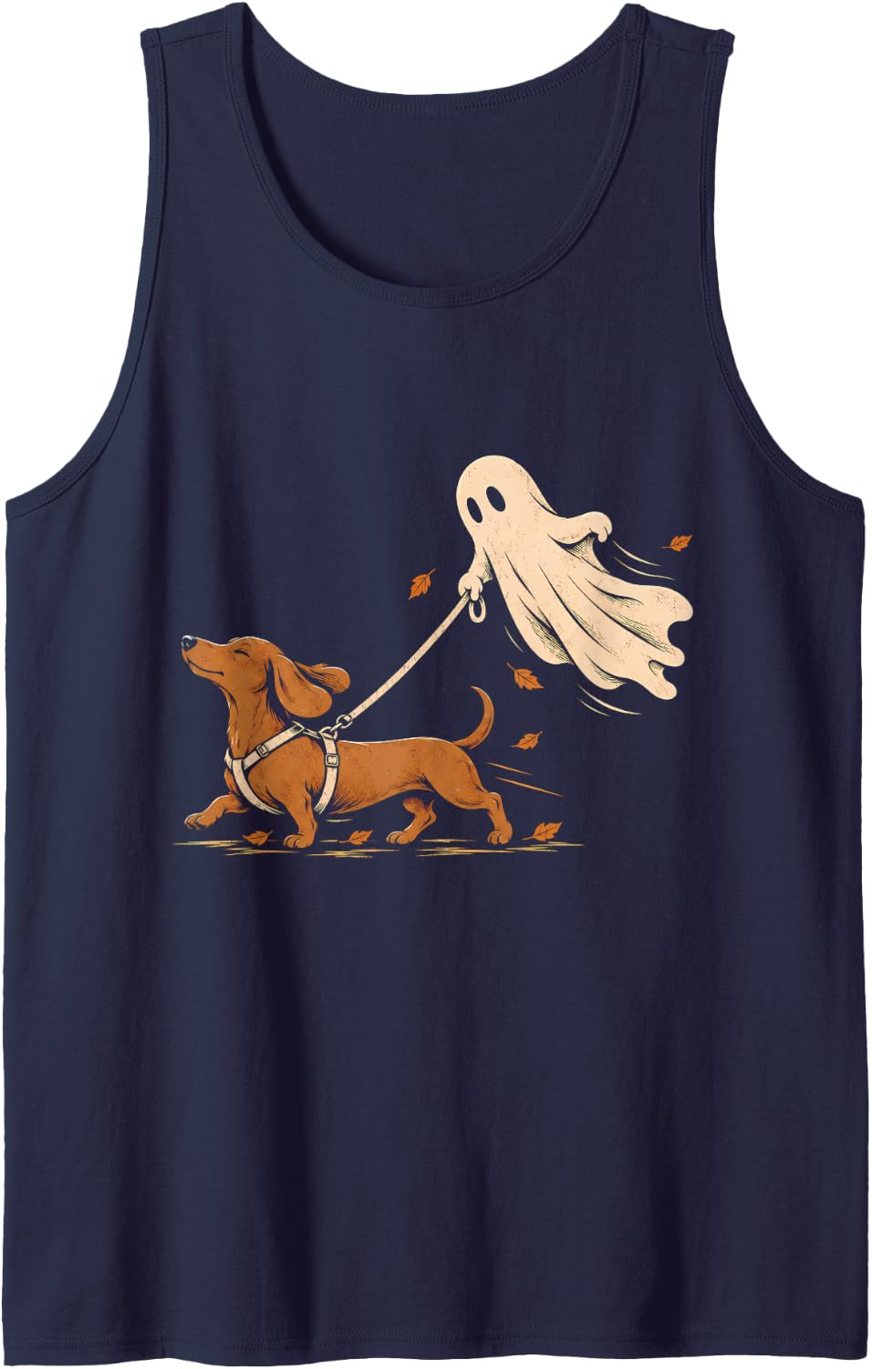 Funny Dachshund Ghost Walking Dog Halloween Wiener Dog Sleeveless Tank Top - Navy Blue