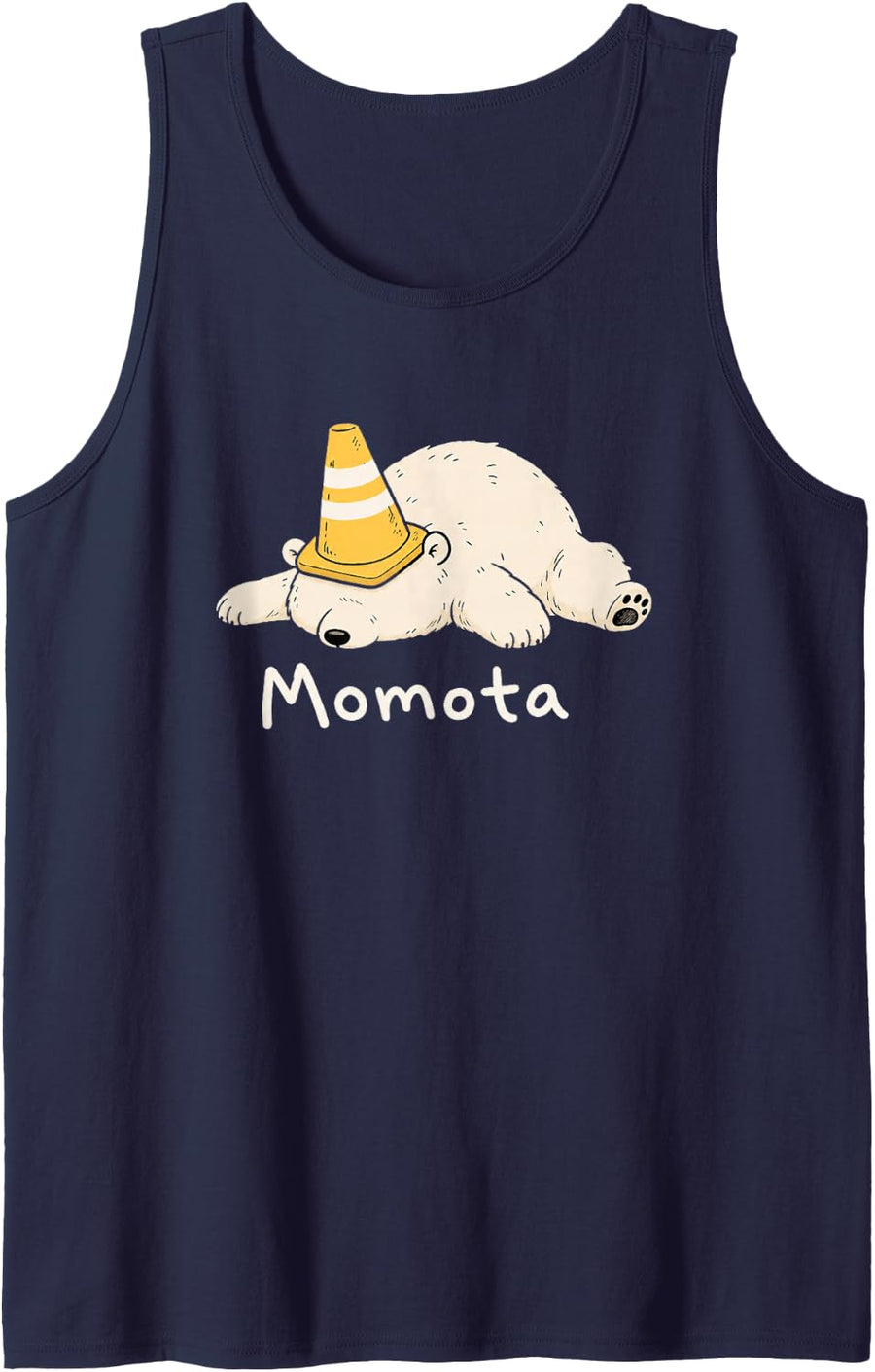 Momota Not Today Cute Lazy Polar Bear with Traffic Cone Tank Top - Navy Blue