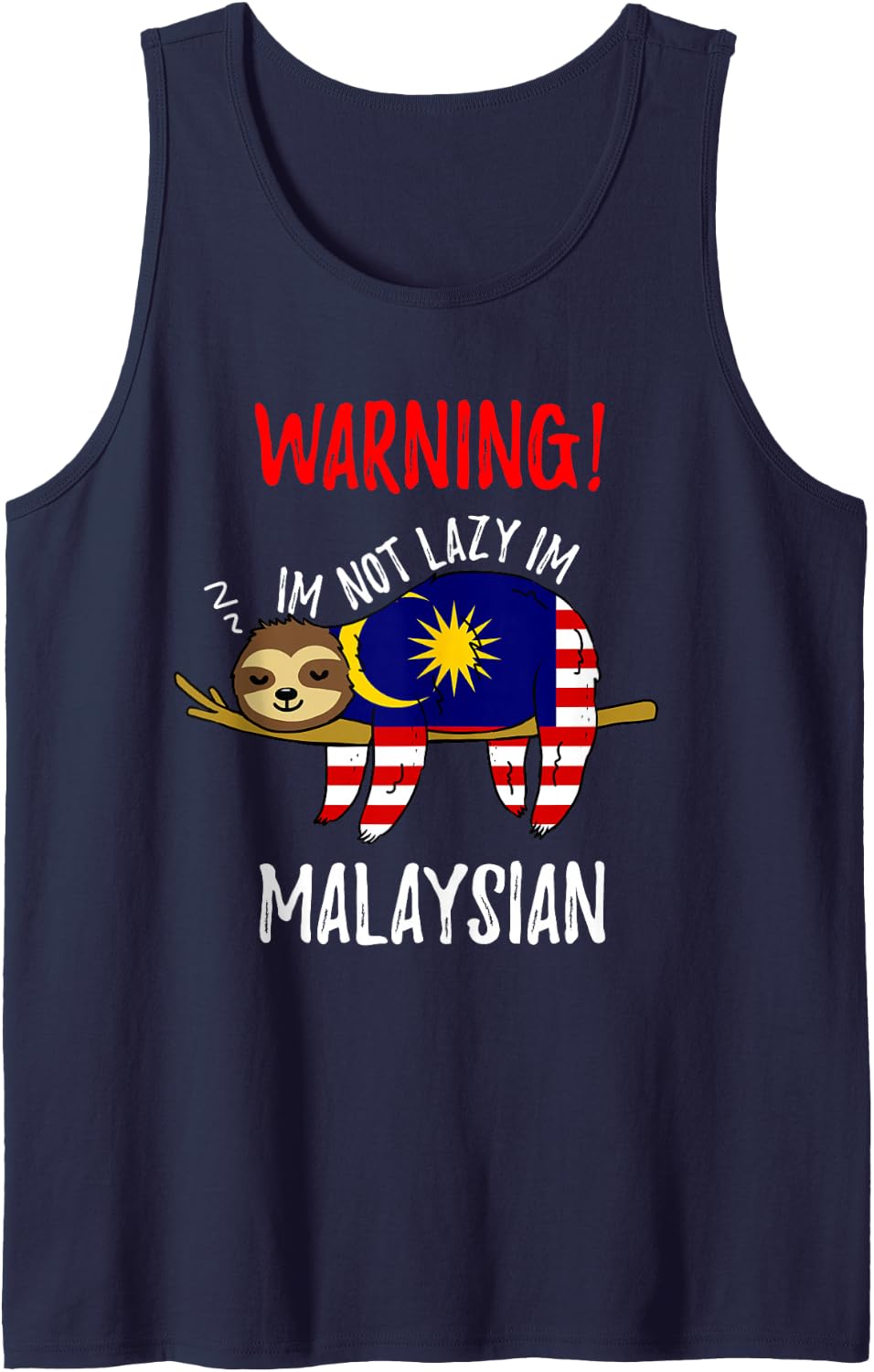 Malaysia Flag Sloth Im Not Lazy Im Malaysian Sleeveless Tank Top - Navy Blue