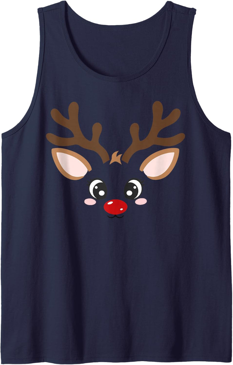 Reindeer Face Christmas Cute Deer Xmas Kids Girls Women Sleeveless Tank Top - Navy Blue