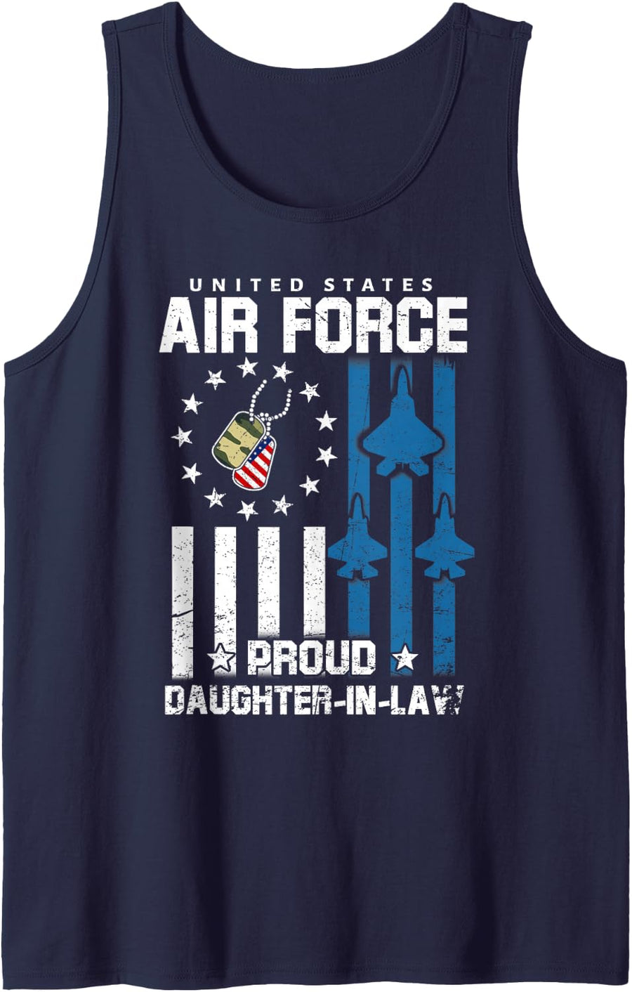 Proud Air Force Daughter-in-Law US Airman Family Matching Sleeveless Tank Top - Navy Blue