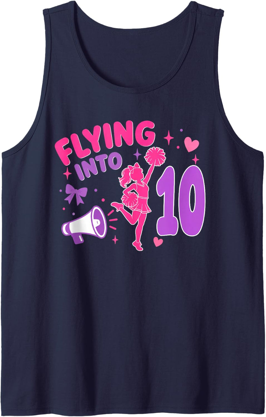 Flying Into 10 Year Old Cheerleader Girl Birthday 10th Sleeveless Tank Top - Navy Blue