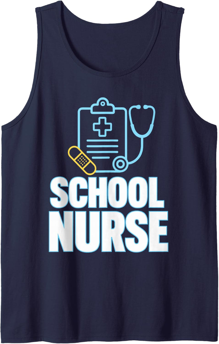 School Nurse Stethoscope Clipboard Bandage Medical Sleeveless Tank Top - Navy Blue