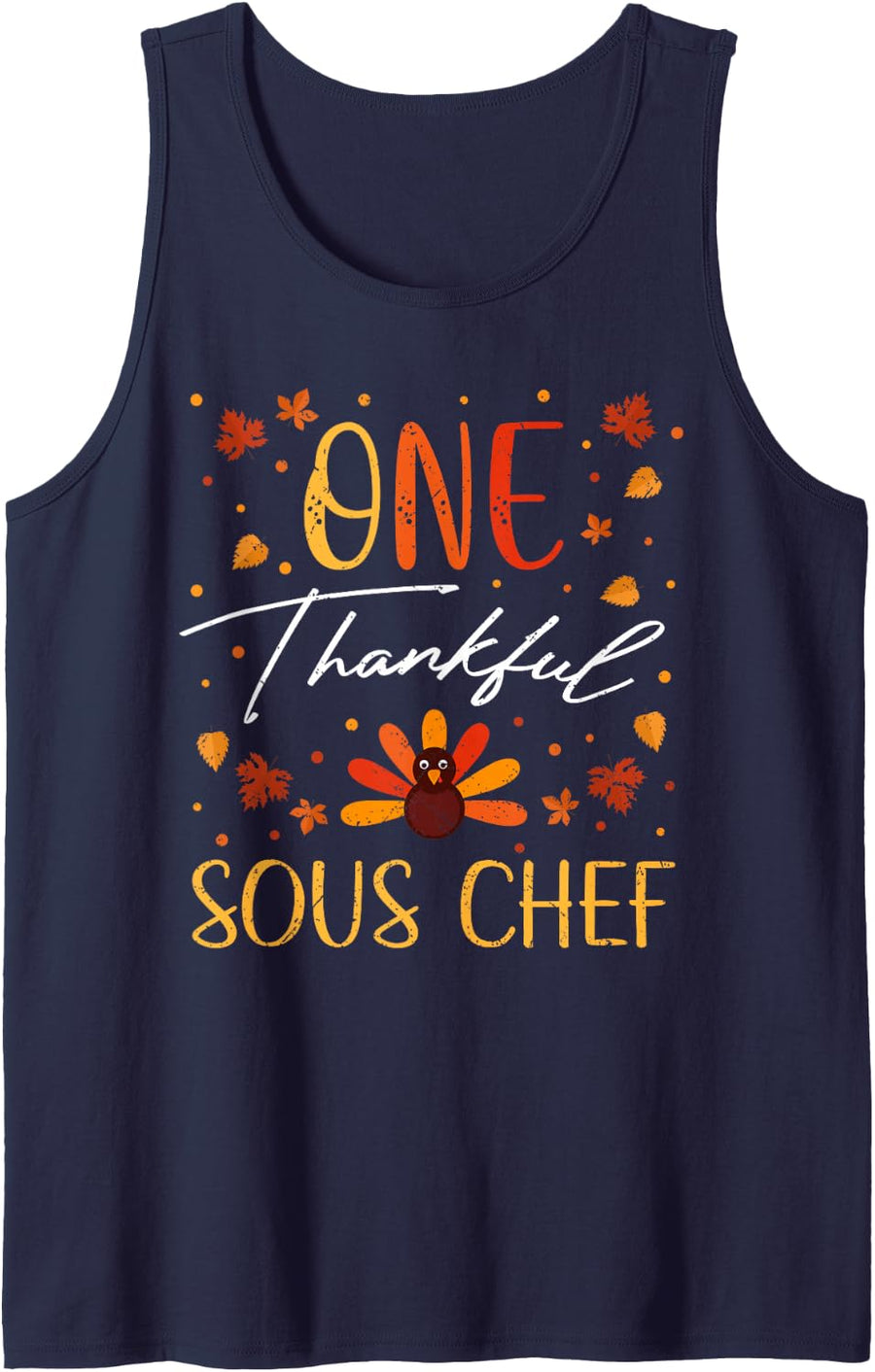 One Thankful Sous Chef Thanksgiving Fall Vintage Sleeveless Tank Top - Navy Blue