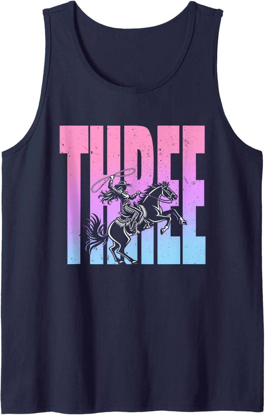 3rd Birthday Rodeo Western Cowgirl Riding Horse Party Tank Top - Navy Blue