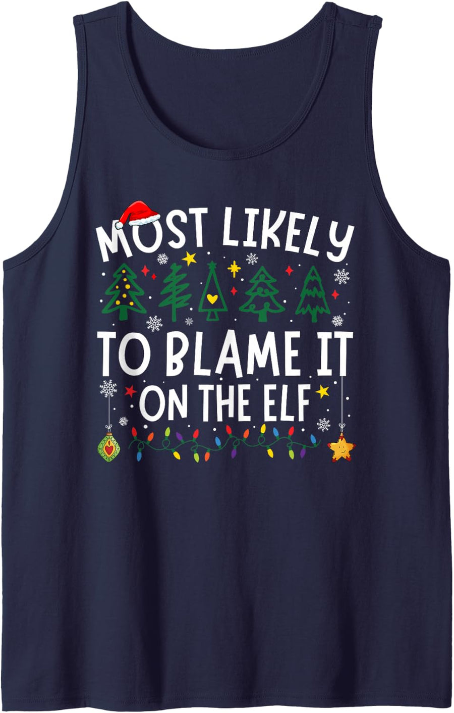 Most Likely to to Blame It On The Elf Matching Christmas Sleeveless Tank Top - Navy Blue