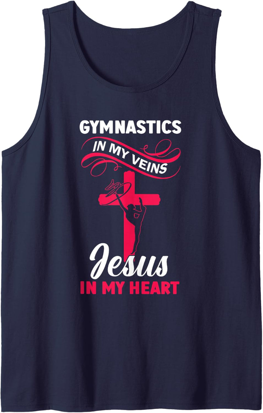 Gymnastics in My Veins Jesus in My Heart Gymnast Religious Sleeveless Tank Top - Navy Blue
