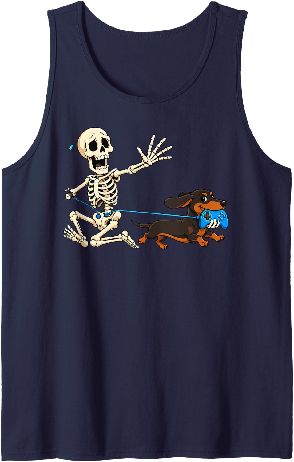 Dachshund Steals Controller Funny Skeleton Gamer Wiener Dog Sleeveless Tank Top - Navy Blue
