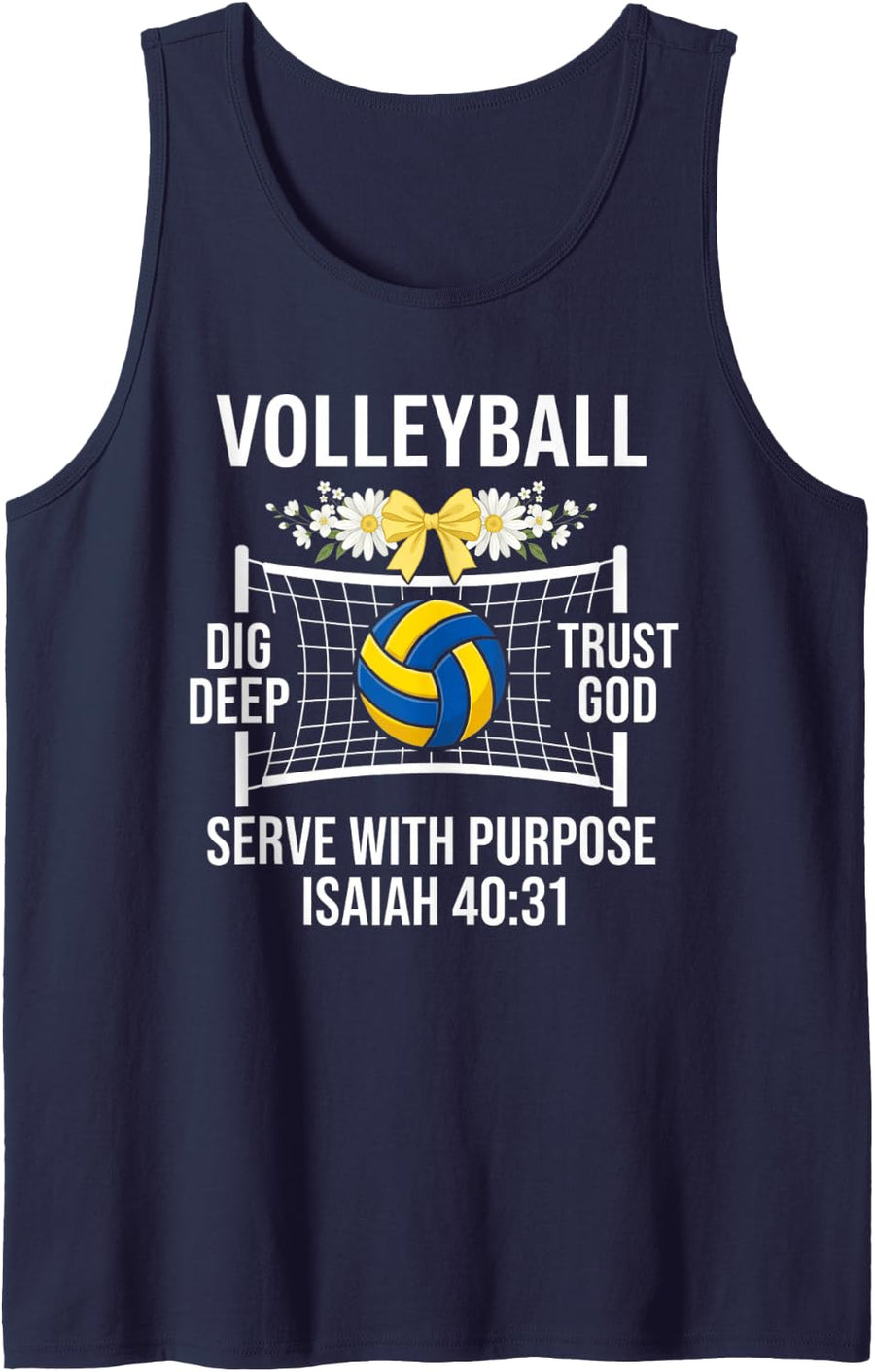 Volleyball Faith Trust God Isaiah 40:31 Player Sleeveless Tank Top - Navy Blue