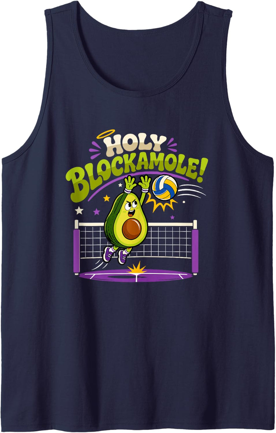 Holy Blockamole Avocado Volleyball Player Sleeveless Tank Top - Navy Blue