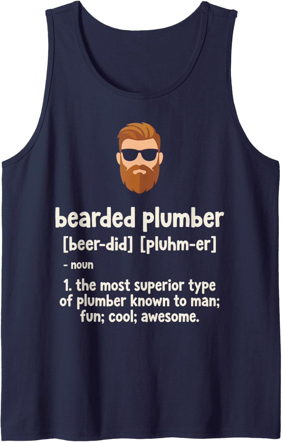 Bearded Plumber Funny Plumbing Pipe Wrench Plumber Tee Sleeveless Tank Top - Navy Blue
