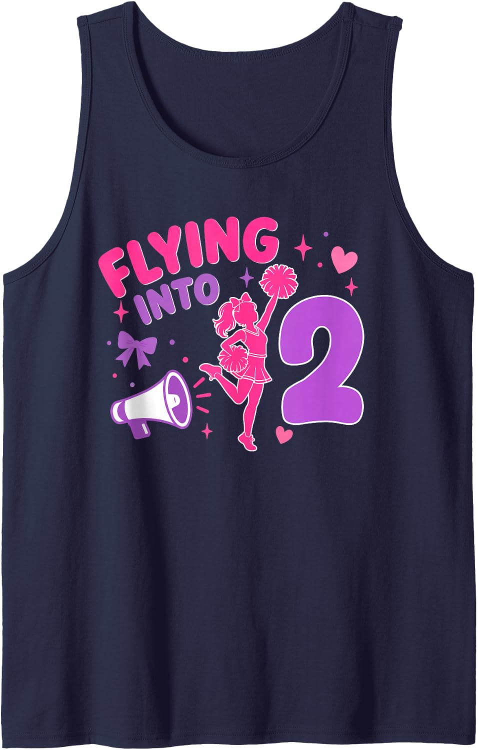 Flying Into 2 Year Old Cheerleader Girl Birthday 2nd Sleeveless Tank Top - Navy Blue