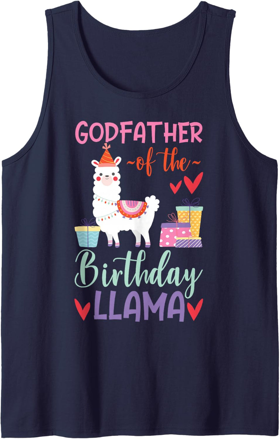 Godfather of The Birthday Llama Bday Party Family Sleeveless Tank Top - Navy Blue