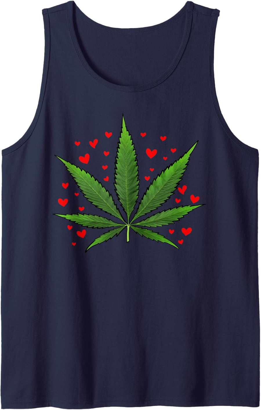 Valentines Day Weed Leaf Heart Weed Lover Funny Marijuana Tank Top - Navy Blue