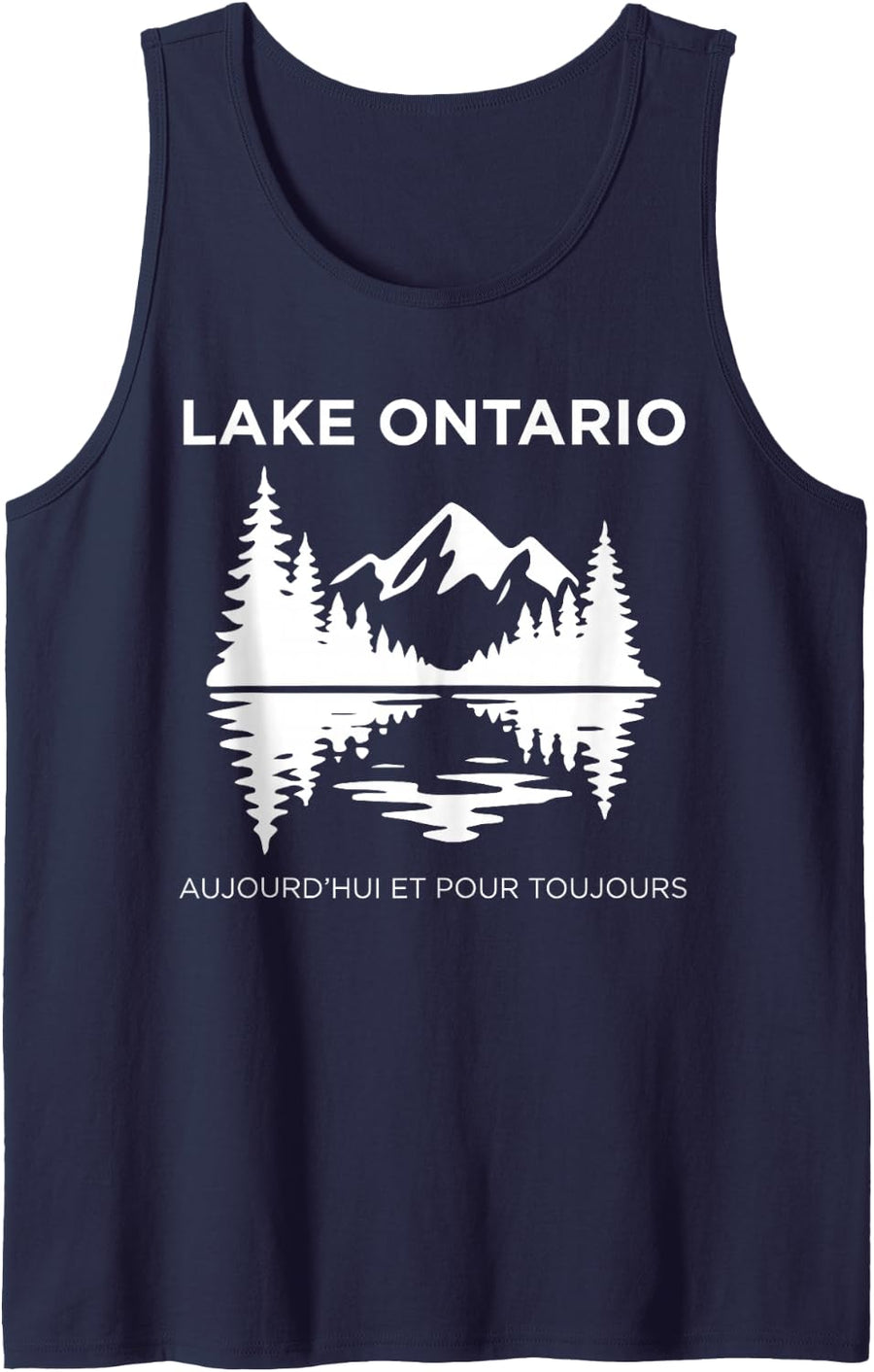 Lake Ontario Mountain Silhouette Reflection French Quote Sleeveless Tank Top - Navy Blue