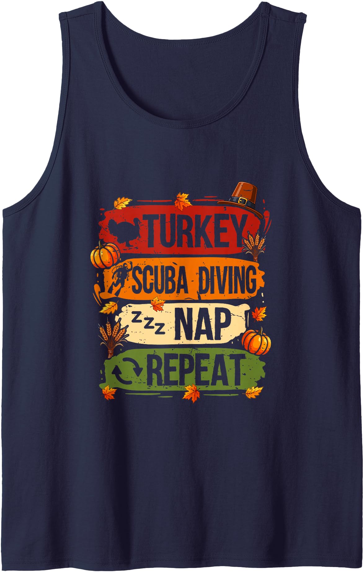 Scuba Diver Thanksgiving Costume Scuba Diving Nap Repeat Thanksgiving Turkey Matching Family Tank Top - Navy Blue